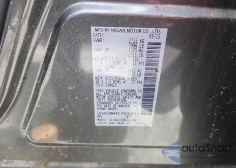 2015 Nissan Pathfinder S из США, поврежденный, VIN 5N1AR2MM4FC705454